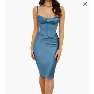 House of CB Myrna satin corset dress in Aegean blue size L